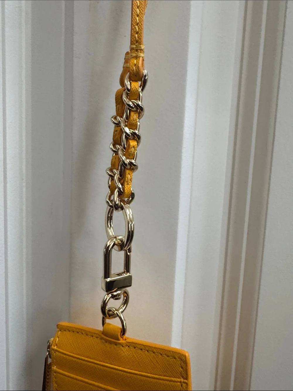 Tory Burch Yellow Saffiano Card Holder with Key Ring